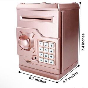 NEW IN BOX Rose Gold Electronic Mini ATM Safe Bank Coins & Bills